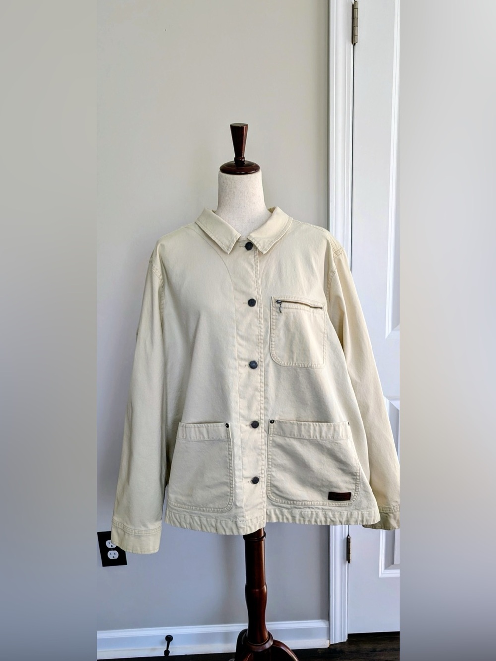 L.L.Bean Womens Cream Chore Barn Jacket Flannel Lined Barn Coat Workwear 3X Plus